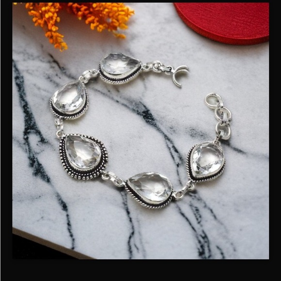 White Topaz Gemstone Handcrafted In India Toggle Bracelet Size 7-8” New W Tags - Picture 8 of 12
